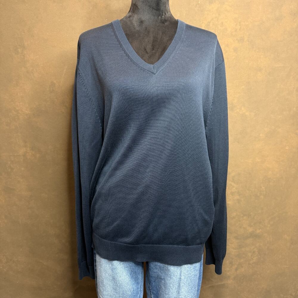Brooks Brothers Sweater Mens M Navy V Neck 70% Silk 30% Cotton Lightweight Knit